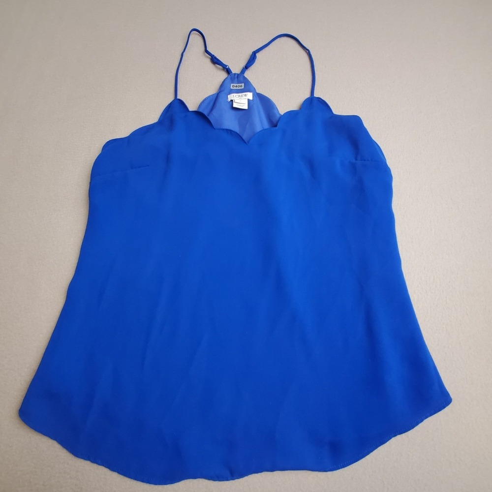 J.CREW Tank Top Womens Size 2 Royal Blue Sleeveless Halter Lined Scalloped Neck